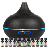 18.6oz Essential Oil Diffuser Wood Grain Ultrasonic Air Humidifier Cool 7 Color LED Light With 12 Oils
