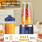 13.53oz Portable 2-in-1 Electric Juicer With Dual Cups, Wireless Rechargeable Mini Juicer Blender With 6 Blades, Easy To Clean, Ideal For Smoothies, - Juicing Station | Modern Design | Food Grade ABS Plastic, 1500mAh Battery, Juicer Blender