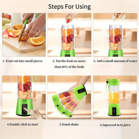 12.85 Oz Rechargeable Portable Blender Cup, Electric USB Juicer Blender, Mini Blender Portable Blender For Shakes And Smoothies, Juice, 380ml, Six Blades Great For Mixing, Easy Clean, Ideal For Travel, Office, Picnic- Fresh Juices Anywhere