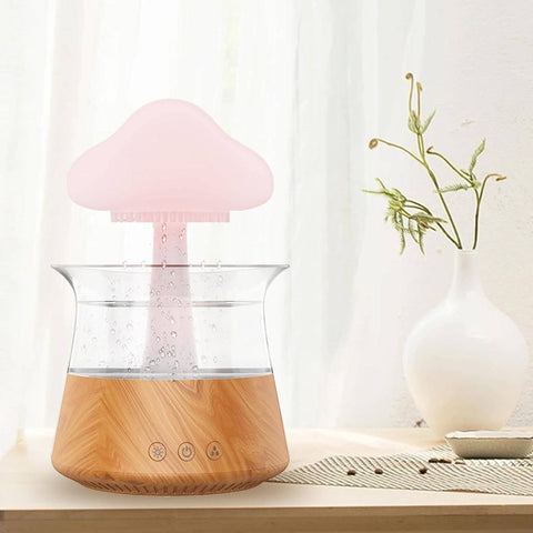 Rain Drop Humidifier - Mushroom Cloud Lamp Humidifier, Essential Diffusers, 10.14oz White Noise Diffusers with 7 Colors Cloud Lights Home, Large Room, Office - Wood Grain, Humidifier for Home, Raindrop Humidifier, Humidifiers for Bedroom Large