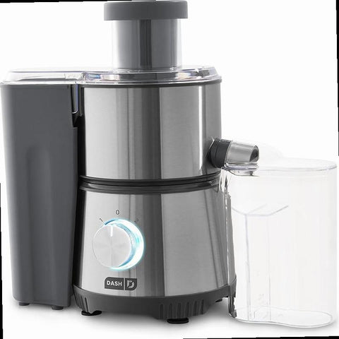 Dash Compact Centrifugal Juicer Press Juicing Machine 2 Speed 2 Wide Feed Chute for Whole Fruit Vegetable Anti drip Stainless Steel Sieve Cool Grey