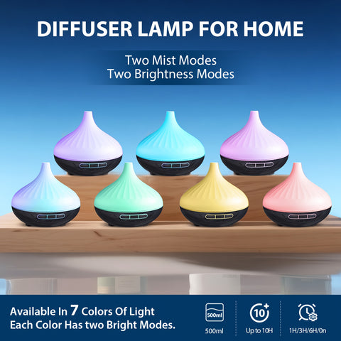 18.6oz Essential Oil Diffuser Wood Grain Ultrasonic Air Humidifier Cool 7 Color LED Light With 12 Oils