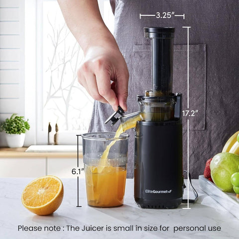 EJX600 Compact Small Space - Saving Masticating Slow Juicer Cold Press Extractor, Nutrient and Vitamin Dense, BPA - Tritan, Easy to Clean, 16oz Cup, Charcoal, Healthy Juicing, Spacesaving Design, Highquality Material, Busy Professionals