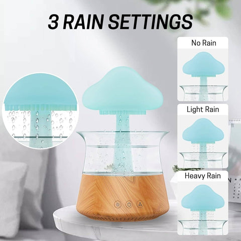 Rain Drop Humidifier - Mushroom Cloud Lamp Humidifier, Essential Diffusers, 10.14oz White Noise Diffusers with 7 Colors Cloud Lights Home, Large Room, Office - Wood Grain, Humidifier for Home, Raindrop Humidifier, Humidifiers for Bedroom Large