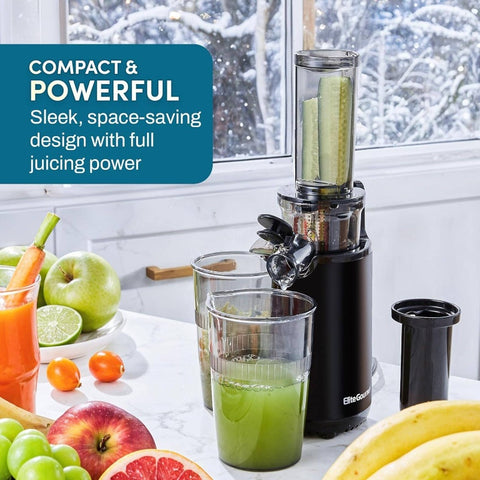 EJX600 Compact Small Space - Saving Masticating Slow Juicer Cold Press Extractor, Nutrient and Vitamin Dense, BPA - Tritan, Easy to Clean, 16oz Cup, Charcoal, Healthy Juicing, Spacesaving Design, Highquality Material, Busy Professionals