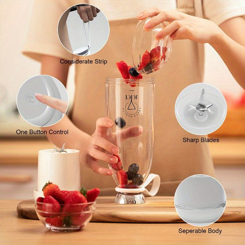 16.9oz Cordless Electric Blender with 6-Blade System & - Motor - Rechargeable Portable Fruit Mixer with Handle,, -C, and Detachable Lid for Smoothies, Shakes, Juice - Ideal for Travel, Gym, Office, Home Use - Compact & Lightweight Design, Durable & Easy t