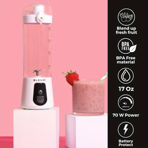Lite Portable Blender with 70W Motor & USB-Powered Operation - Cordless Operation, BPA-Free, 17oz Cup, Powerful Motor for Smoothies, Protein Shakes, On-the-Go Blending - Compact & Lightweight Design with Ergonomic Handle, Ideal for Travel, Gym, Home, Offi