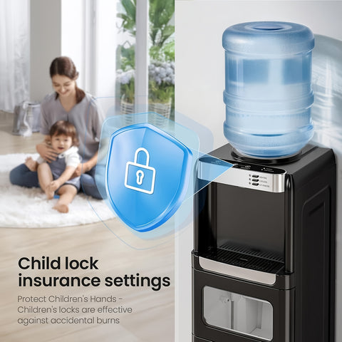Water Dispenser with Ice Maker, 3-in-1 Hot And Cold Water Cooler with Built-in Bullet Ice Maker Machine, 33lbs\u002F 24H, Top Loading for 3-5 Gallon Bottle, Child Safety Lock, Espresso Machine 20 Bar, Cappuccino & Latte Machine with Automatic Milk Frother