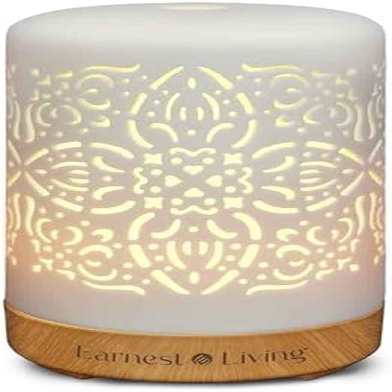 White Ceramic Soundwave technology Diffuser & Humidifier - 3.38oz Essential Oil Diffuser with Auto Shut-Off, 4-Timer, 7-Color Night, Cool Mist for Home\u002FOffice, Quiet Operation, for \u002FPets, Elegant Ceramic Design (No Chemicals)