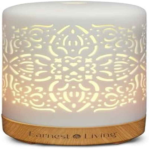 White Ceramic Soundwave technology Diffuser & Humidifier - 3.38oz Essential Oil Diffuser with Auto Shut-Off, 4-Timer, 7-Color Night, Cool Mist for Home\u002FOffice, Quiet Operation, for \u002FPets, Elegant Ceramic Design (No Chemicals)