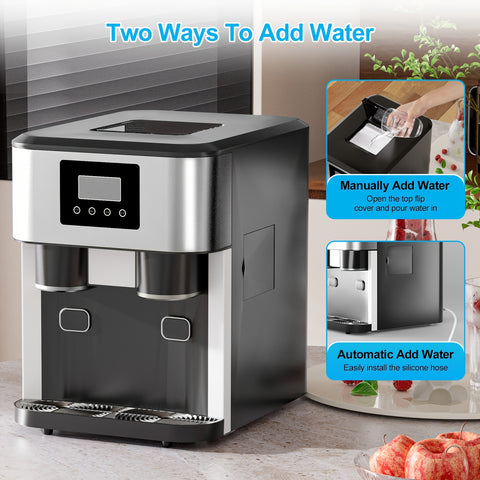 3-in-1 Countertop Ice Maker & Crusher + Water Dispenser 40LBS\u002F24H Ice Output with 3 Sizes & Crush Function, Dual-Fill Auto\u002FManual Modes, Smart Touch LCD W\u002FAlerts & Auto-Clean, 1.8L Tank for Home\u002FOffice\u002FCafe (Stainless Steel)