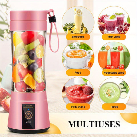Pink Portable Blender Cup, Electric USB Juicer Blender, Mini Blender Portable Blender For Shakes And Smoothies, Juice, 12.85oz, 2000mAh, 6 Blade With Safety Lock, Food Grade PP, Easy Clean, Ideal For Travel - Fresh Juices Anywhere