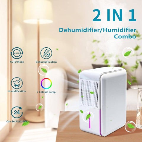 2-in-1 Compact Humidifier & Dehumidifier Combo with Drain Hose, Digital Temperature Display, 4 Modes, 7-Color Night, Auto\u002FManual Timer - Portable Air Dryer-like Device for Home, Bedroom,, Small Spaces (No -)