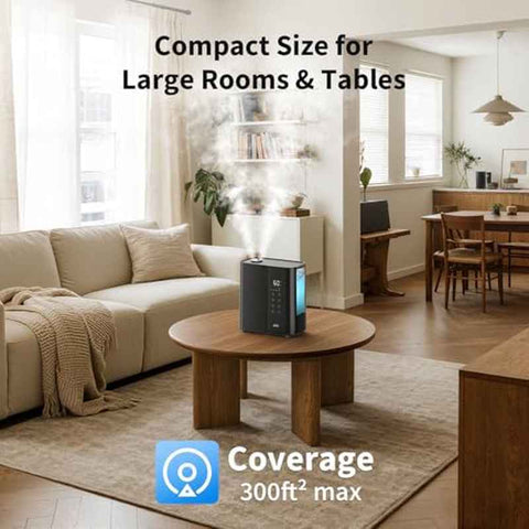 Smart Soundwave technology Humidifier for Large Rooms, 1.32gal Capacity with Remote Control, Auto Mode & 12H Timer, 50H Runtime, Quiet Operation, Digital Display, Ideal for Bedroom, Baby, Plants, Home & Office - Ideal for Large Spaces, Easy-Fill Water Ta
