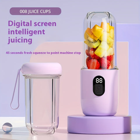 16.91oz Wireless Portable Juicer with Digital Display & USB Rechargeable - 45-Second Fast Juice, 3 Modes (Blend, Mix, Juice), 2 Cups, 2 Lids, 2 Blades, 2 Cups for Smoothies, Milkshakes, Ice - Compact Design for Home, Travel, Kitchen Use, Smoothie Maker, M