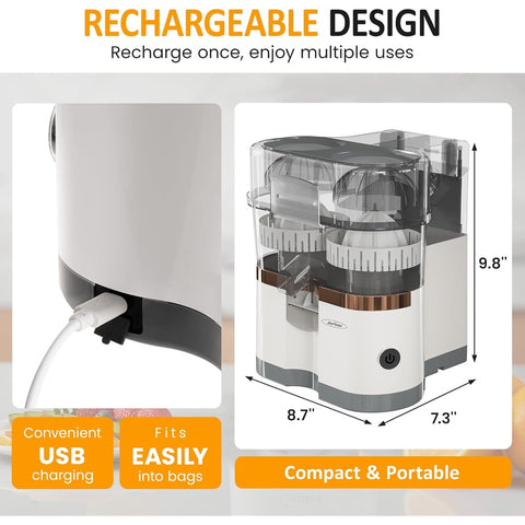 Sunvivi Dual-Head Electric Juicer with USB-Powered Operation & Cleaning Brush - Cordless Portable Citrus Juicer for Oranges, Lemons, Limes, Kiwis, Grapefruits - 316 Stainless Steel, Easy to Clean & Use, Compact Design with Ergonomic Handle & Spill-R