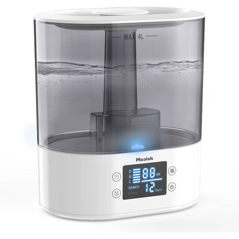 1.06gal Cool Mist Air Humidifier with Top-Fill Design, 26dB Quiet Operation, 40-Hour Runtime, Auto Shut-Off, Digital Display & Easy-Fill Tank - Ideal for Bedroom, Home, Office, Plants - Battery-Powered (Battery Not Included) - Compact & Portable