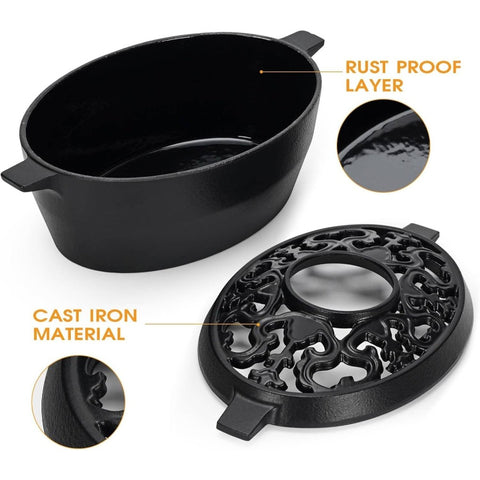 2.5 Quart Cast Iron Wood Stove Steamer & Humidifier - Large Capacity Rust-Resistant Fireplace Heater\u002FCooler-Free, Black Moisture Producer with -like Effect, Compatible with Wood Pellets\u002FBark ( Heating Device