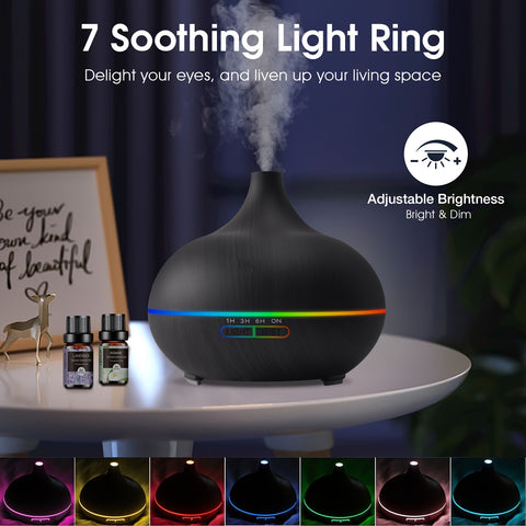 18.6oz Essential Oil Diffuser Wood Grain Ultrasonic Air Humidifier Cool 7 Color LED Light With 12 Oils