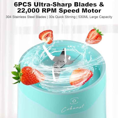 18oz Portable USB Rechargeable Blender with 6-Blade ic Induction Technology, 22000 RPM High-Speed Mini Juicer & Smoothie Maker, One-Touch Operation & Auto-Clean, Turquoise Travel Blender for Protein Shakes, On-the-Go, Camping