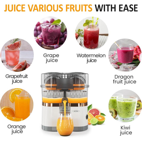 Sunvivi Dual-Head Electric Juicer with USB-Powered Operation & Cleaning Brush - Cordless Portable Citrus Juicer for Oranges, Lemons, Limes, Kiwis, Grapefruits - 316 Stainless Steel, Easy to Clean & Use, Compact Design with Ergonomic Handle & Spill-R