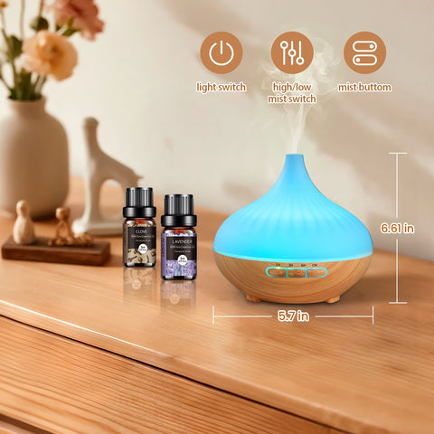 18.6oz Essential Oil Diffuser Wood Grain Ultrasonic Air Humidifier Cool 7 Color LED Light With 12 Oils