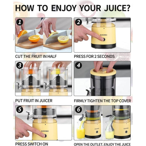 USB- Citrus Juicer Machine - Portable Rechargeable Lemon, Orange, Grapefruit Juicer with Cleaning Brush, USB- for Fresh Lemonade, Smooth Operation, Compact Design & Heavy-Duty PC (No Needed