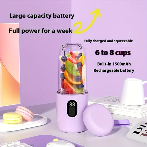 16.91oz Wireless Portable Juicer with Digital Display & USB Rechargeable - 45-Second Fast Juice, 3 Modes (Blend, Mix, Juice), 2 Cups, 2 Lids, 2 Blades, 2 Cups for Smoothies, Milkshakes, Ice - Compact Design for Home, Travel, Kitchen Use, Smoothie Maker, M