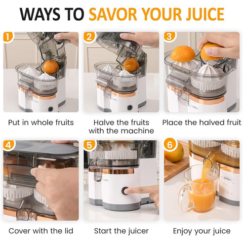 Sunvivi Dual-Head Electric Juicer with USB-Powered Operation & Cleaning Brush - Cordless Portable Citrus Juicer for Oranges, Lemons, Limes, Kiwis, Grapefruits - 316 Stainless Steel, Easy to Clean & Use, Compact Design with Ergonomic Handle & Spill-R