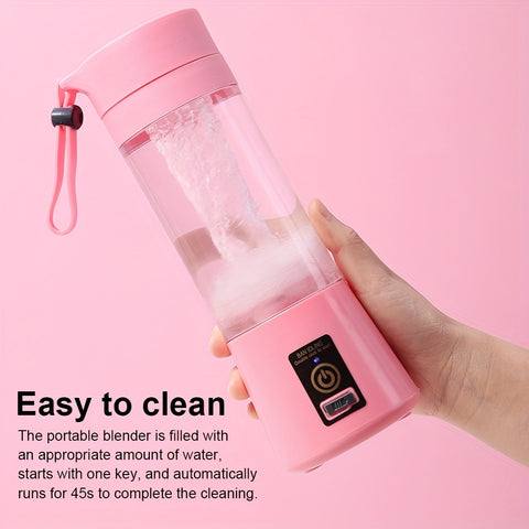 Pink Portable Blender Cup, Electric USB Juicer Blender, Mini Blender Portable Blender For Shakes And Smoothies, Juice, 12.85oz, 2000mAh, 6 Blade With Safety Lock, Food Grade PP, Easy Clean, Ideal For Travel - Fresh Juices Anywhere