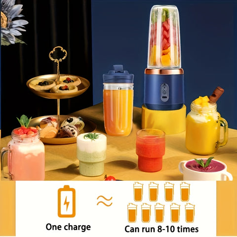 2pcs Portable Multi-functional Blender Double Cup, Home Juicer, DIY Fruit Juice For Summer, Vegetable Juice, Water Juice, Sh Ice, Milkshake, USB Charging Juice Cup, Multi-functional Juicer For Home Kitchen