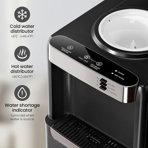 Water Dispenser with Ice Maker, 3-in-1 Hot And Cold Water Cooler with Built-in Bullet Ice Maker Machine, 33lbs\u002F 24H, Top Loading for 3-5 Gallon Bottle, Child Safety Lock, Espresso Machine 20 Bar, Cappuccino & Latte Machine with Automatic Milk Frother