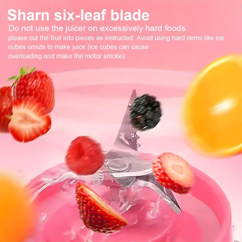 Pink Portable Blender Cup, Electric USB Juicer Blender, Mini Blender Portable Blender For Shakes And Smoothies, Juice, 12.85oz, 2000mAh, 6 Blade With Safety Lock, Food Grade PP, Easy Clean, Ideal For Travel - Fresh Juices Anywhere