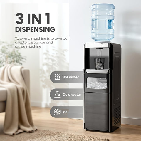 Water Dispenser with Ice Maker, 3-in-1 Hot And Cold Water Cooler with Built-in Bullet Ice Maker Machine, 33lbs\u002F 24H, Top Loading for 3-5 Gallon Bottle, Child Safety Lock, Espresso Machine 20 Bar, Cappuccino & Latte Machine with Automatic Milk Frother
