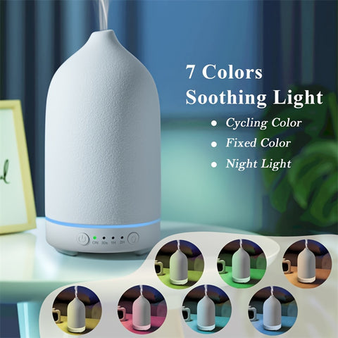 200ml Ceramic Humidifier, Essential Oil Diffuser For Home Bedroom, 4 Colours (Pure Black, Pure White, Light Wood Grain Base, Dark Wood Grain Base)