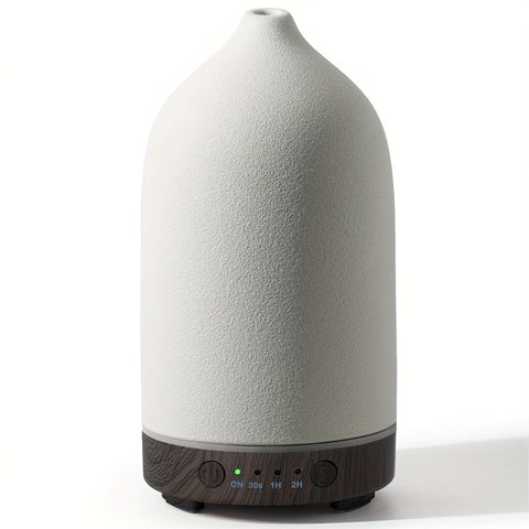 200ml Ceramic Humidifier, Essential Oil Diffuser For Home Bedroom, 4 Colours (Pure Black, Pure White, Light Wood Grain Base, Dark Wood Grain Base)