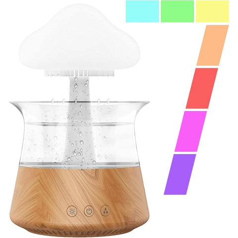 Rain Drop Humidifier - Mushroom Cloud Lamp Humidifier, Essential Diffusers, 10.14oz White Noise Diffusers with 7 Colors Cloud Lights Home, Large Room, Office - Wood Grain, Humidifier for Home, Raindrop Humidifier, Humidifiers for Bedroom Large