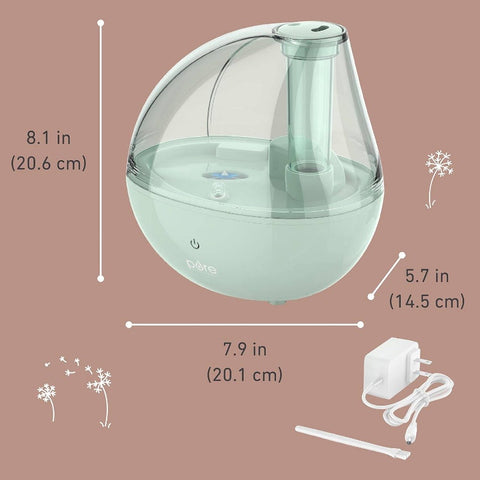 PureBaby Soundwave technology Cool Mist Humidifier & Night Light - Quiet - Operation, Mint Green Humidor for ' Rooms, Cough, Congestion, Cold Symptoms, PS Material, Compact -like Device for Bedrooms