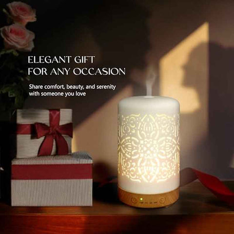 White Ceramic Soundwave technology Diffuser & Humidifier - 3.38oz Essential Oil Diffuser with Auto Shut-Off, 4-Timer, 7-Color Night, Cool Mist for Home\u002FOffice, Quiet Operation, for \u002FPets, Elegant Ceramic Design (No Chemicals)