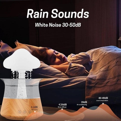 10.14oz Cool Mist Humidifier & Diffuser with 7-Color Night, Mushroom Cloud Lamp, White Noise Machine for Large Rooms, Home, Office - Essential Oil Compatible, Wood Grain Design, Plug-in (No \u002F)