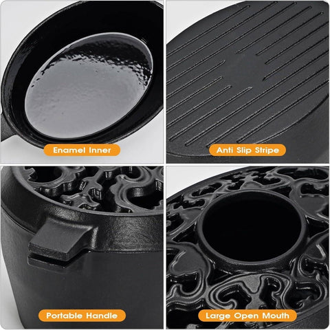 2.5 Quart Cast Iron Wood Stove Steamer & Humidifier - Large Capacity Rust-Resistant Fireplace Heater\u002FCooler-Free, Black Moisture Producer with -like Effect, Compatible with Wood Pellets\u002FBark ( Heating Device