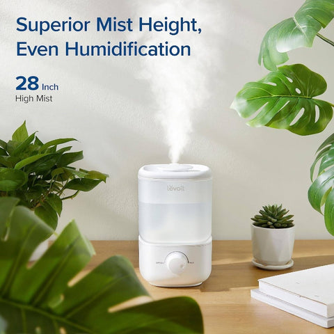 Classic 160 Top-Fill Cool Mist Humidifier 84.54oz\u002F2.98oz\u002Fh Large Room & Nursery Air Cooler, 28dB Quiet Operation, Auto Shut-Off &, Easy-Fill Tank, 25H Runtime for Bedroom, Sleep Aid, Home, Office (White)