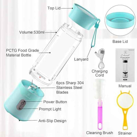 18oz Portable USB Rechargeable Blender with 6-Blade ic Induction Technology, 22000 RPM High-Speed Mini Juicer & Smoothie Maker, One-Touch Operation & Auto-Clean, Turquoise Travel Blender for Protein Shakes, On-the-Go, Camping