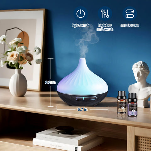 18.6oz Essential Oil Diffuser Wood Grain Ultrasonic Air Humidifier Cool 7 Color LED Light With 12 Oils