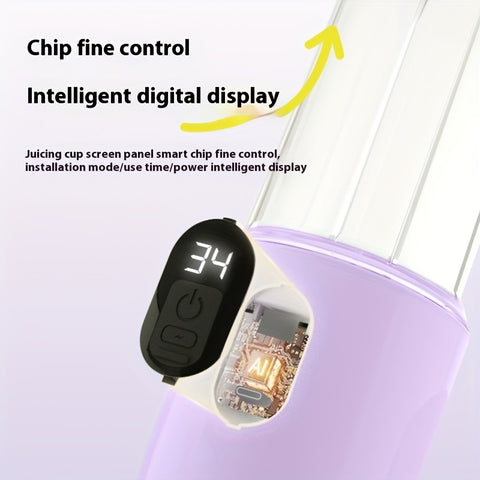 16.91oz Wireless Portable Juicer with Digital Display & USB Rechargeable - 45-Second Fast Juice, 3 Modes (Blend, Mix, Juice), 2 Cups, 2 Lids, 2 Blades, 2 Cups for Smoothies, Milkshakes, Ice - Compact Design for Home, Travel, Kitchen Use, Smoothie Maker, M