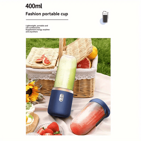 13.53oz Portable 2-in-1 Electric Juicer With Dual Cups, Wireless Rechargeable Mini Juicer Blender With 6 Blades, Easy To Clean, Ideal For Smoothies, - Juicing Station | Modern Design | Food Grade ABS Plastic, 1500mAh Battery, Juicer Blender