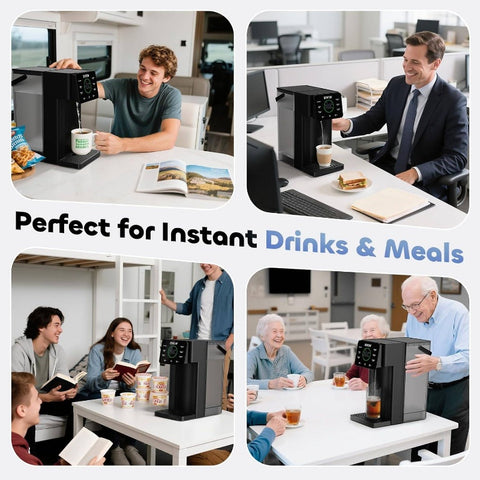 Instant Hot Water Dispenser Countertop Kettle with 6 Temperature Settings & 4 Volume Options, 101.44oz Removable BPA-Free Tank, Rapid Heating, Battery-Powered (AA) with Auto Shut-Off, Digital Display & Spill-Resistant Lid for Home, Office, Kitchen