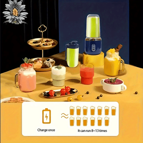 13.53oz Portable 2-in-1 Electric Juicer With Dual Cups, Wireless Rechargeable Mini Juicer Blender With 6 Blades, Easy To Clean, Ideal For Smoothies, - Juicing Station | Modern Design | Food Grade ABS Plastic, 1500mAh Battery, Juicer Blender