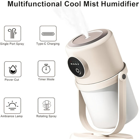 Humidifiers For Bedroom Cool Mist Humidifiers(Summer), Quiet Cool Mist Humidifier, Bedroom Bedside Humidifier, Desktop Air Diffuser, USB Powered, Adjustable Brightness Air Humidifier With Lighting, Suitable For Desks, Homes And Offices
