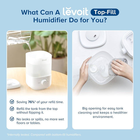 Classic 160 Top-Fill Cool Mist Humidifier 84.54oz\u002F2.98oz\u002Fh Large Room & Nursery Air Cooler, 28dB Quiet Operation, Auto Shut-Off &, Easy-Fill Tank, 25H Runtime for Bedroom, Sleep Aid, Home, Office (White)